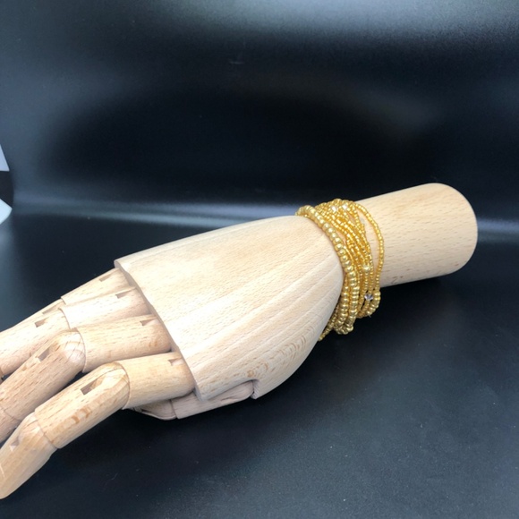 Multi Strand Tiny Gold Glass Seed Stretch Stacking Beaded Bracelet - Picture 5 of 12